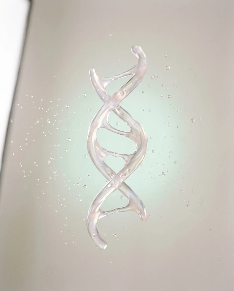 Fine strands of vegan plant DNA spooled on a glass rod from a beaker