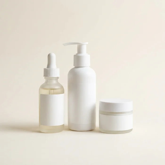 A typical routine of unbranded bottles and jars